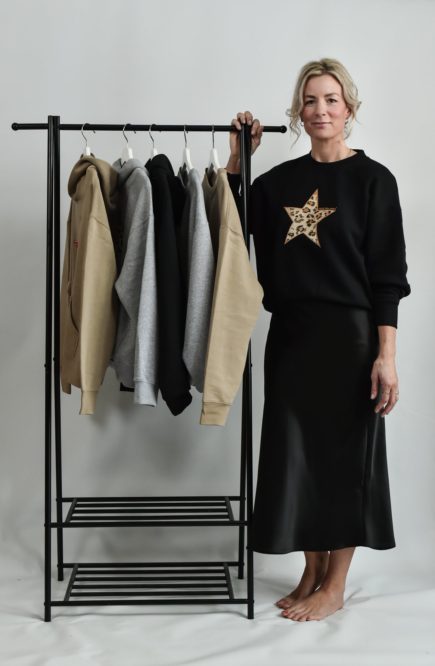 Black sweatshirt with leopard embroidered star