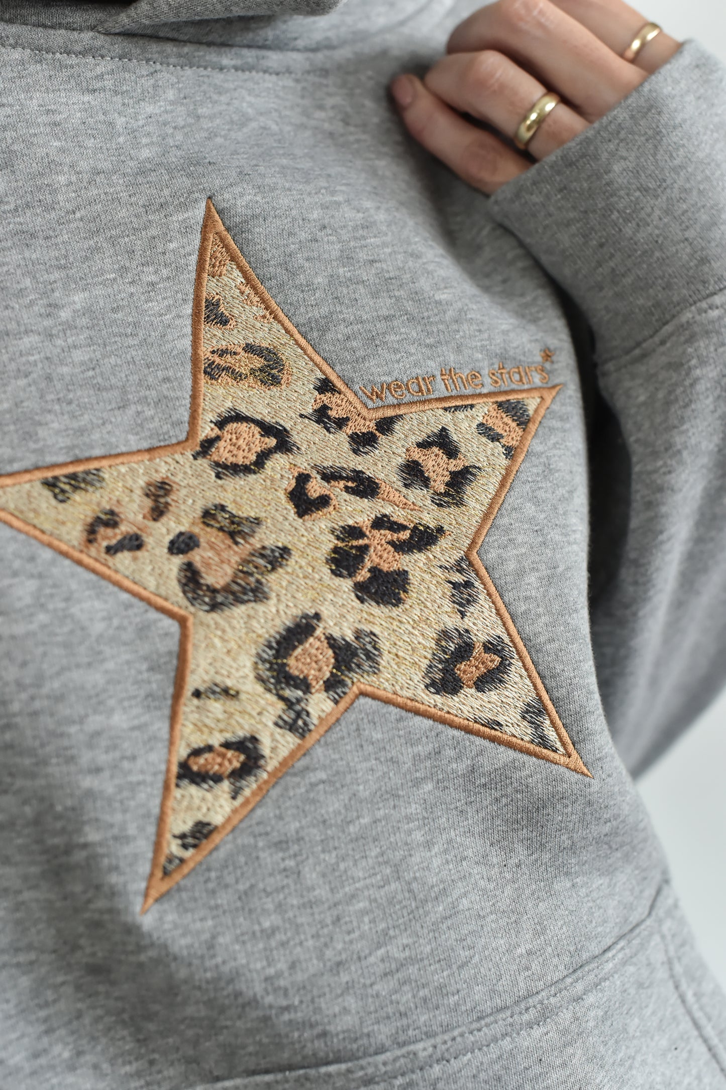 Grey hoodie with leopard embroidered star