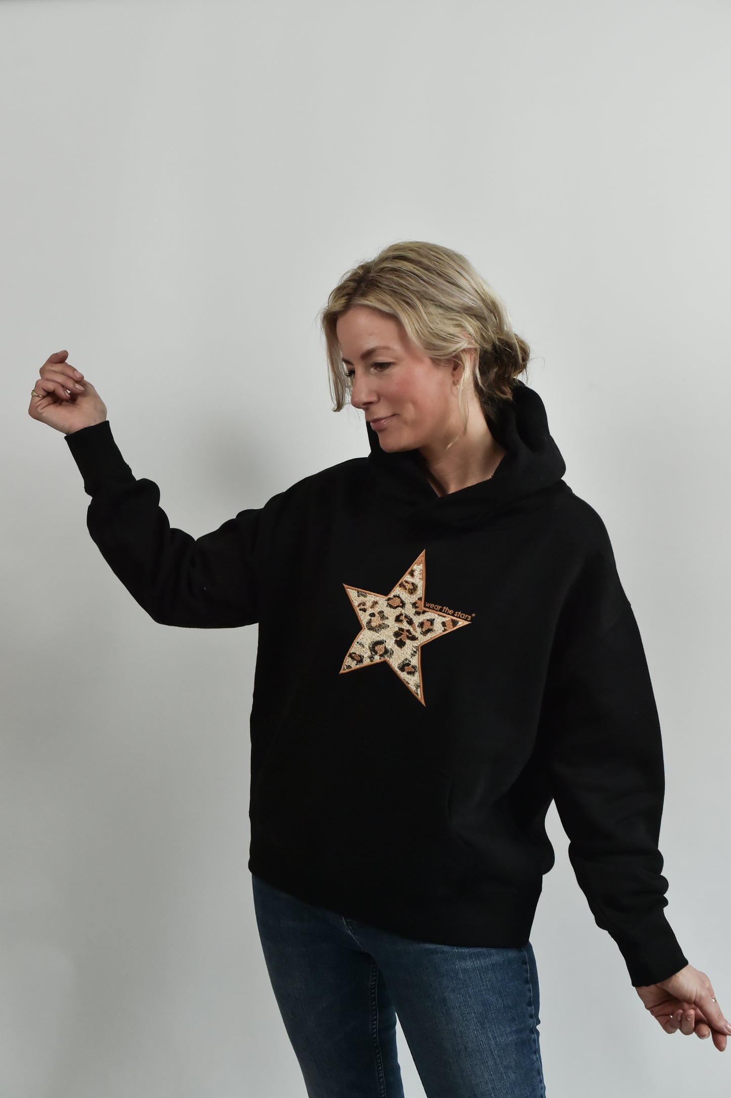 NEW STYLE Meet Our Black Hoodie with Leopard Embroidered Star