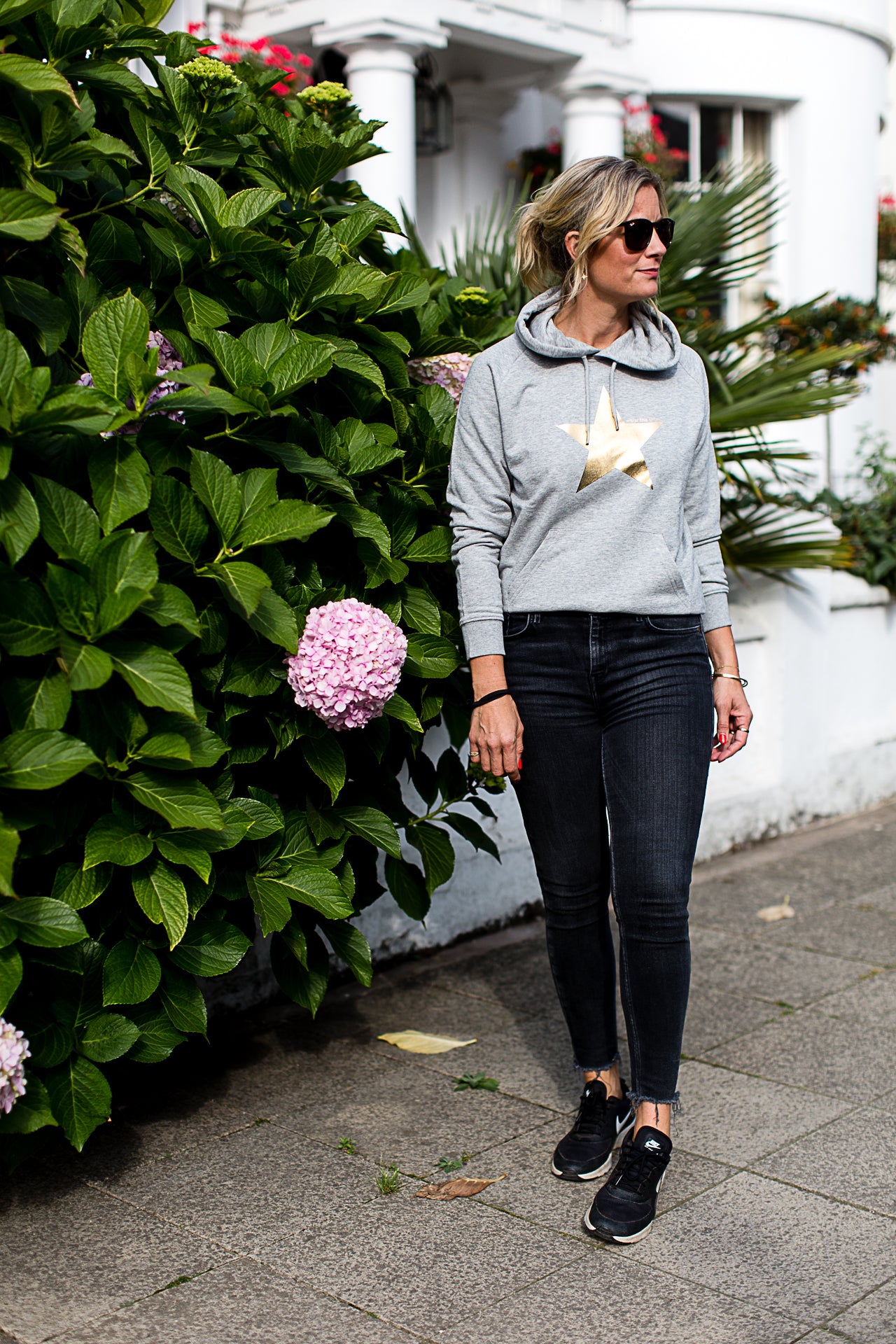 Wear the Stars women's marl grey organic cotton hoodie with gold foil star