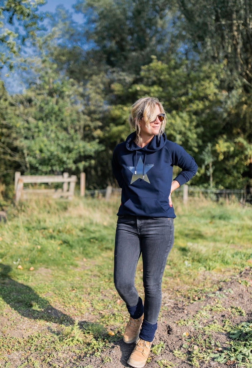 Meet Our Navy Hoodie with Silver Foil Star