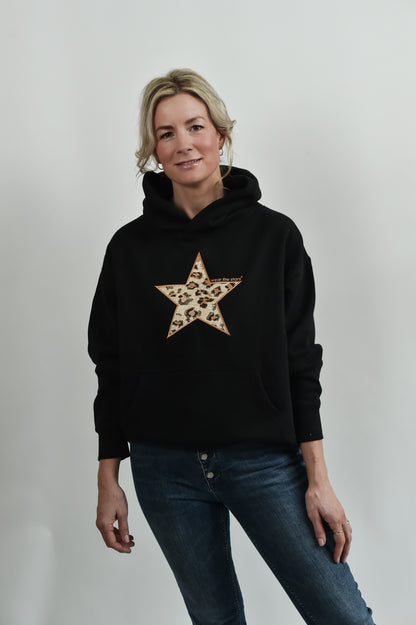 NEW STYLE Meet Our Black Hoodie with Leopard Embroidered Star