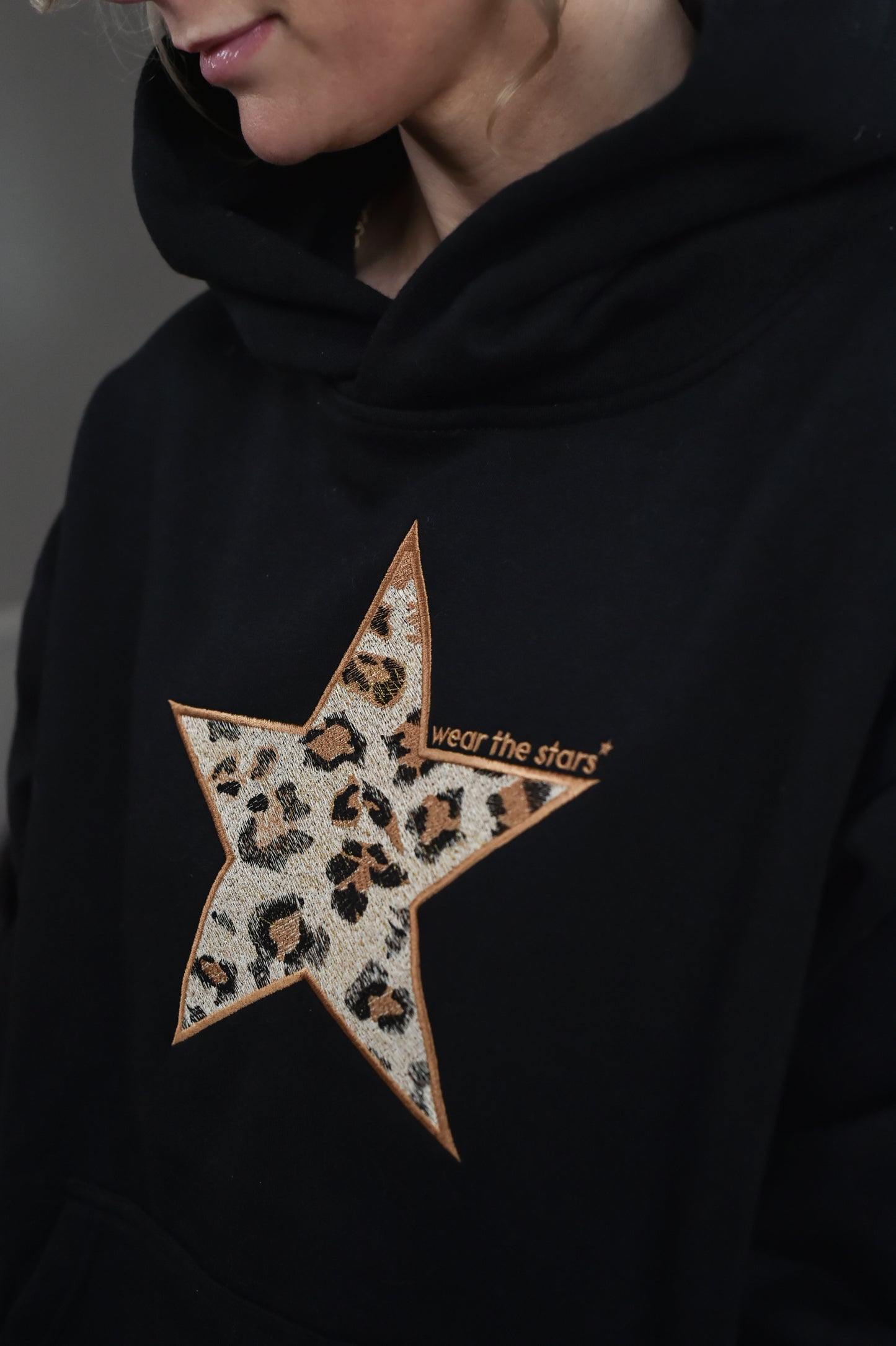 NEW STYLE Meet Our Black Hoodie with Leopard Embroidered Star