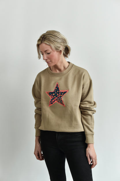 NEW STYLE Meet Our Sand Sweatshirt with Jazzy Embroidered Star