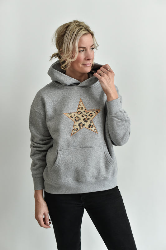 Grey hoodie with leopard embroidered star