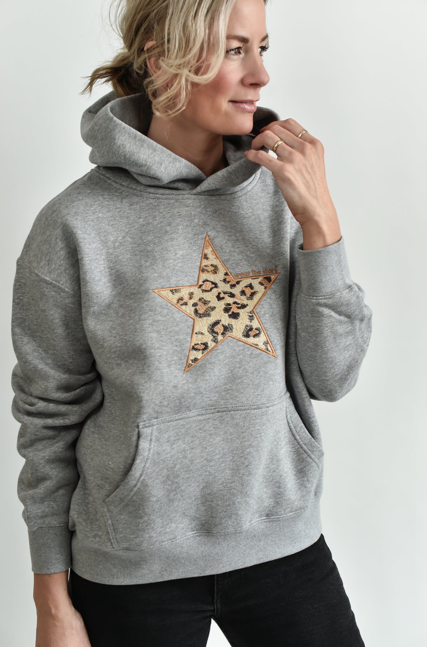 Grey hoodie with leopard embroidered star