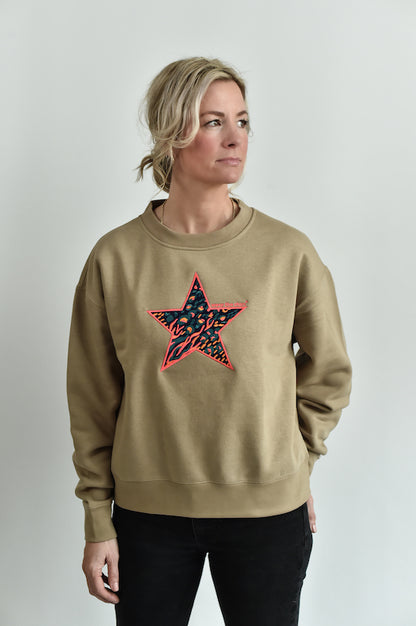 NEW STYLE Meet Our Sand Sweatshirt with Jazzy Embroidered Star