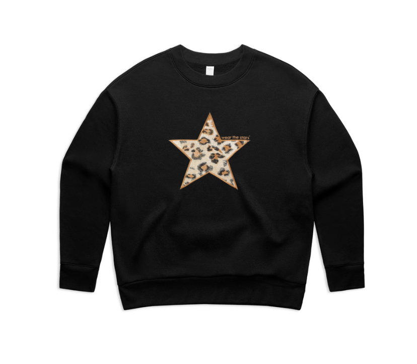 Black sweatshirt with leopard embroidered star